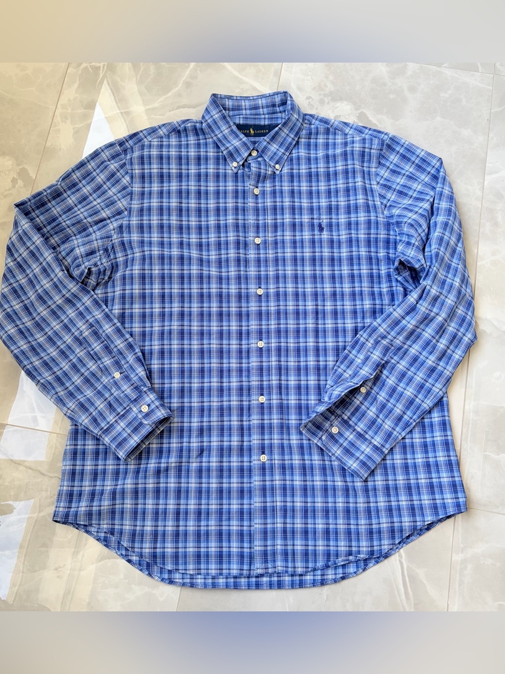 Polo Ralph Lauren Shirt Mens XL Blue Plaid Long Sleeve Button Down